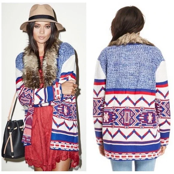 MINKPINK Oversized XS Legendgs of the Forest Aztec Cardigan Boho Western Sweater - Picture 3 of 11